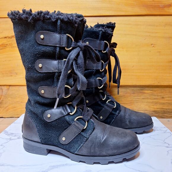 Sorel Women's Emelie Lace up suede shepa lined boots 1749271 size 7 equestrian - Picture 1 of 7